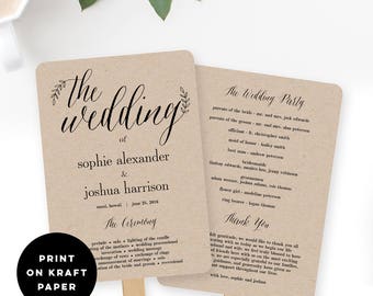 Wedding Program Fan or Flat Wedding Program Templates - Printable Instant Download - Rustic Branches