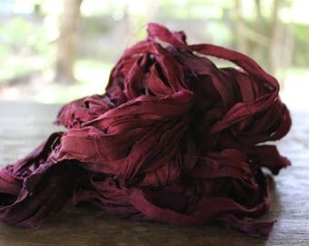 Recycled Sari silk ribbon - Burgandy
