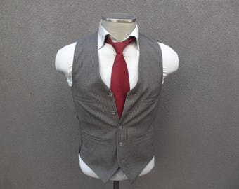 1970s Vintage Waistcoat / Gray Pinstripe Vest / Wool Waistcoat / 70s Vintage Striped Vest / Wool Vest Size 36 Small / Vintage Mens Vest