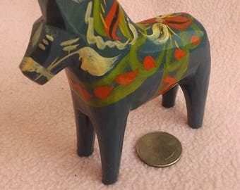 Vintage Dala Swedish Blue Nils Olsson Wooden Horse