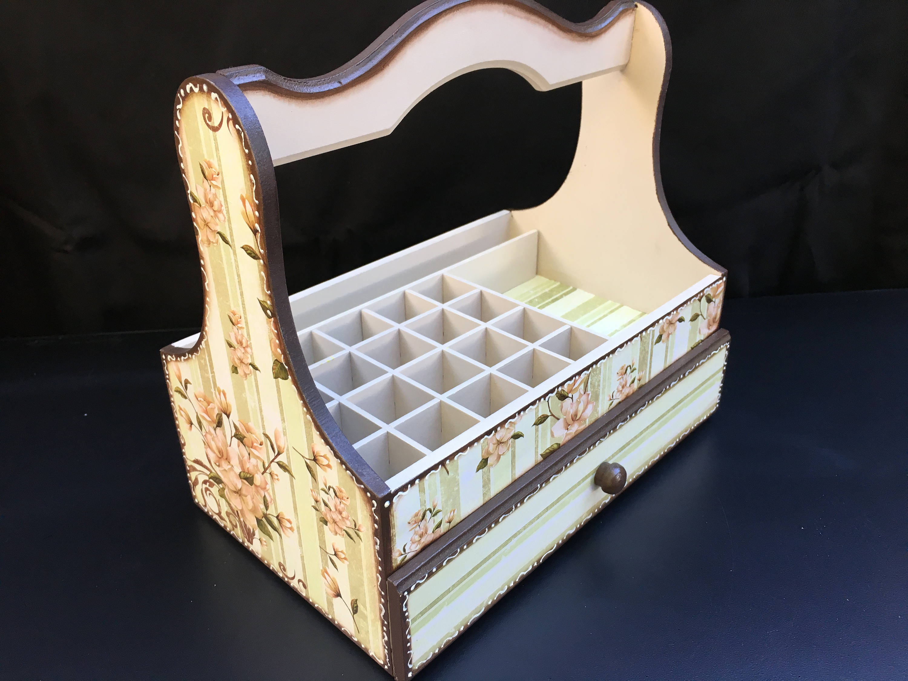 Nail Polish Organizer Wooden Storage Box with Dividers and a