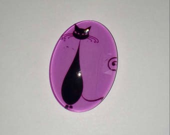 X 1 black cat glass oval Cabochon
