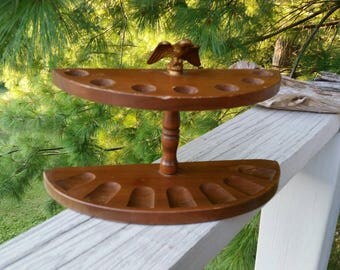 Half Circle Solid Wood Pipe Holder with Eagle on Top