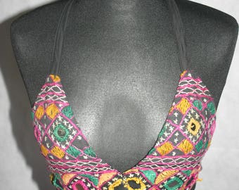 Embroidered crop top with mirror details
