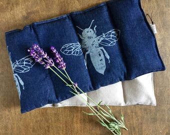 Lavender Neck Wrap, Hot or Cold Neck Relief, Block Printed Neck Warmer, Rice Filled Heating Pad, Microwaveable Neck Wrap, Save the Bees
