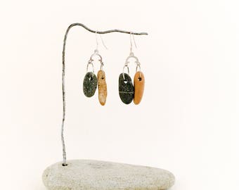 Earrings, Stone Earrings, Beach Stone Earrings. "Night & Day"