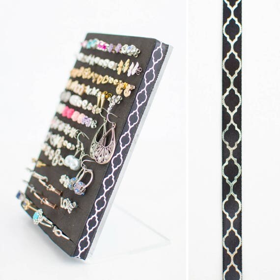 Post Earring Holder Silver Quatrefoil Ribbon Hook & Stud