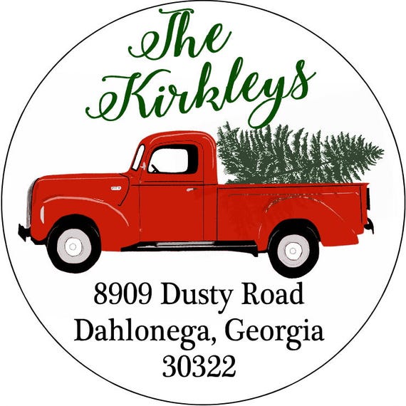 Christmas Address Labels Personalized Vintage Red Pickup Truck