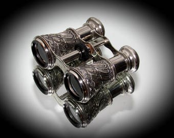 Vintage Opera Glasses, Collectible Occupied Japan, Ornate Silvertone Miniature Binoculars, Theater Glasses, Unique Pocket Field Binoculars.