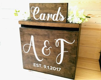 Wedding Card Box LARGE - Rustic Personalized Painted Wooden card box, keepstake trunk, rustic wedding card box large card box