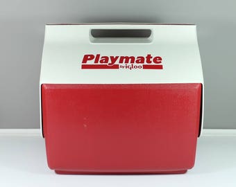 Original vintage large Playmate Igloo Picnic Camping red Cooler - Igloo retro cooler - Large vintage red and white Igloo cooler