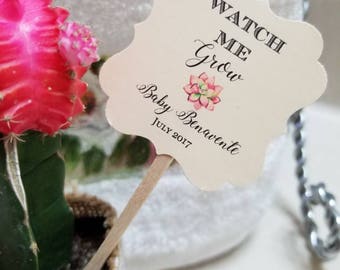 Personalized Favor Tags with stick 2x2", tags, Thank You tags, Favor tags, baby Shower, let love grow, watch me grow, (oneside only)