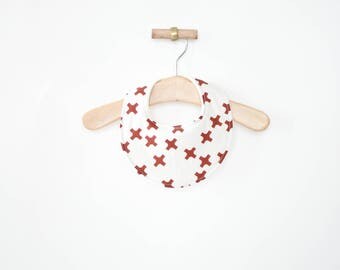 baby bib, gender neutral bib, bebe autumn bib, orange crosses bib, baby shower gift