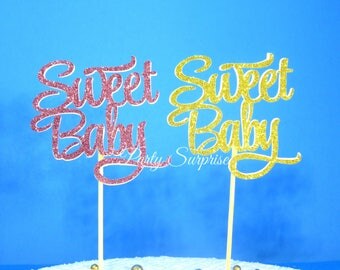 Sweet Baby Cupcake Toppers Pink and Gold Glitter Baby Shower Baby Girl Baby Boy Gender Reveal New Baby Decor