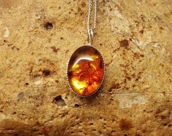 Small amber pendant. Reiki jewelry uk. Russian pressed amber necklace 14x10mm