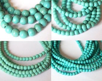 Synthetic turquoise beads shape round //perle turquoise reconstituted 4,6 or 8mm
