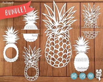 Monogram Pineapples SVG / PDF Papercut Template Bundle | Tropics | Summer | Commercial use | fruits | Cut files | Cricut | Silhouette