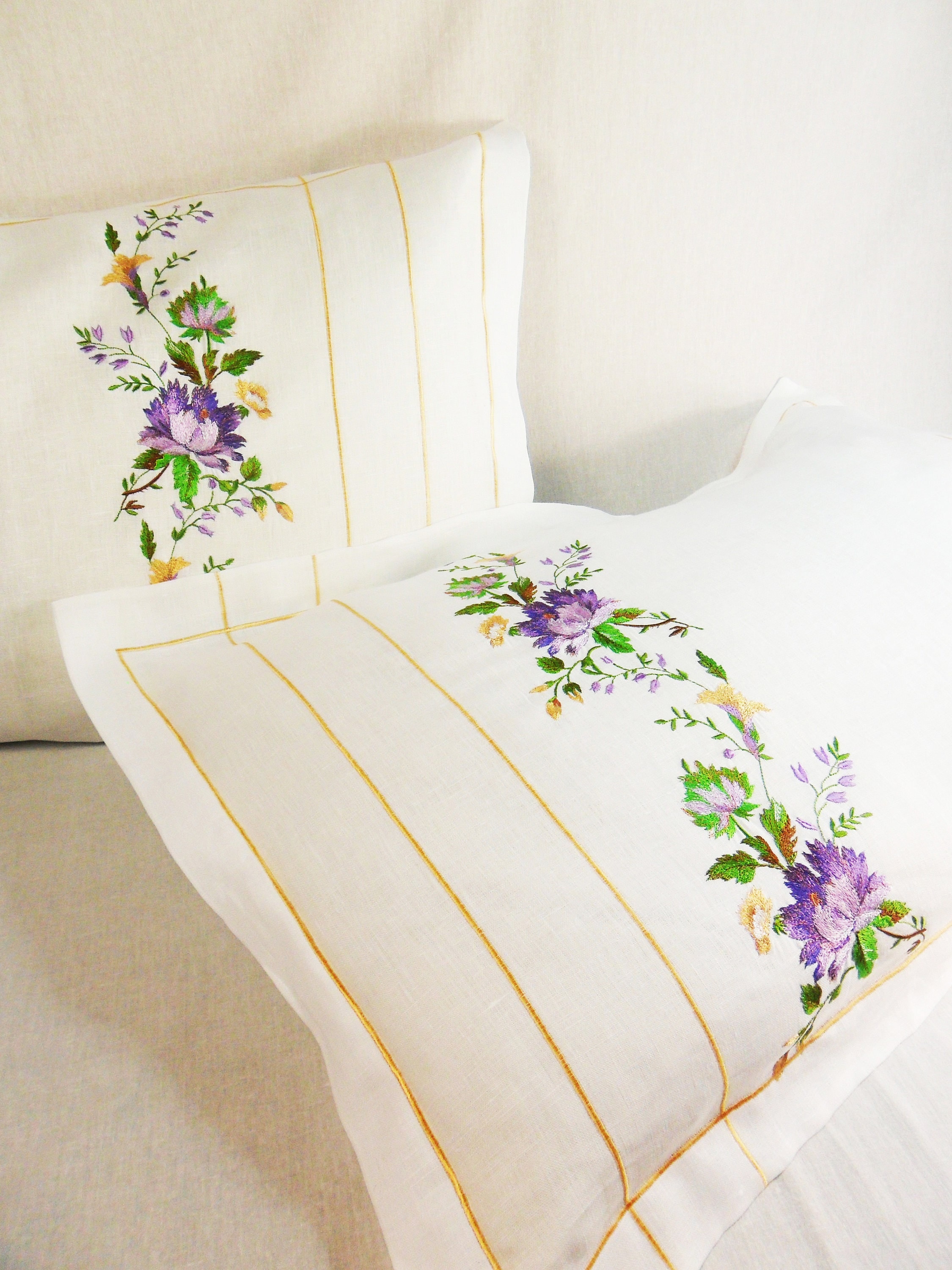 Embroidered Pillowcase Bedroom Decor Linen Cotton Floral Home