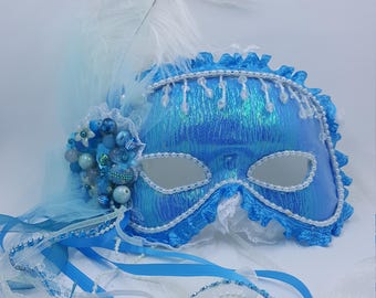 Mermaid Blue Masquerade Mask. WEARABLE!!! Soft inside,wedding party, EASY halloween costume, match your clothes.PROM dances.Display on wall.
