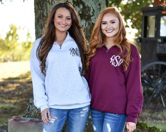 Sale Quarter Zip 1/4 Zip Monogrammed Sweatshirt Quarter Zip Monogram Sweater Pullover (V)