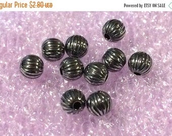 20% OFF Ten (10) .925 Sterling Silver 4mm Oxidized Corrugated Round Beads