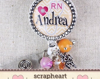 Personalized RN Nurse Name Badge Reel, Cute Orange Chevron Nurse Name Badge, Medical Hospital Staff ID Badge, Custom Nurse Graduation Gifts
