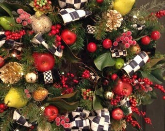 CHRISTMAS IN JULY Christmas Wreath, Large 30" Wreath, Lighted Wreath, Auto Timed Light, Battery Operated