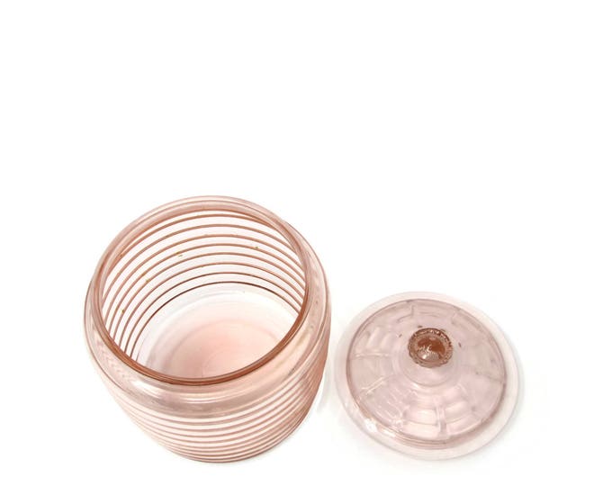 Pink Depression Glass Cookie Jar - Pink Glass Biscuit Jar - Anchor Hocking Manhattan - Vanity Jar - Lidded Jar