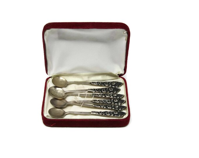 Sterling Silver Mustard Condiment Spoons - Set of 6 Continental European Salt Spoons - Vintage Cutlery 800 Grade Sterling Silver