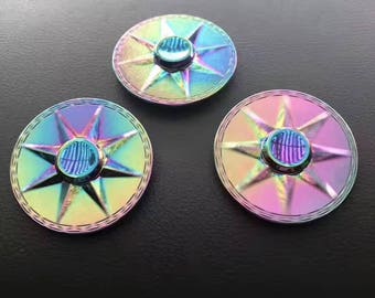 Tri-Fidget Hand Finger Spinner Metal Toy Time Killer- Rainbow color round shape