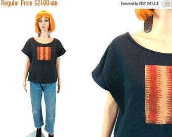 tempSALE Vintage Oversize Sweatshirt/ 80's 90's Short Sleeve Sweats /Ethnic Cut Off Sleeve /Tribal Crop Top Large, XL/ Plus Size/ Black Shir