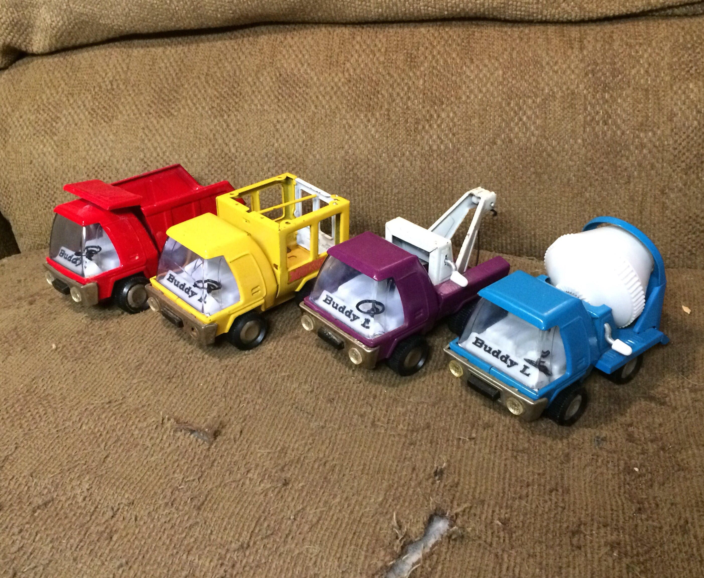Set of 4 Buddy L Miniature Toy Trucks Pressed Steel Tow Truck, Cement