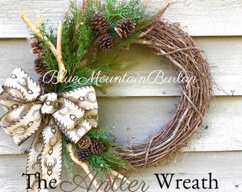 The Antler Hunting Grapevine Wreath, Fall Wreath, Front Door Wreath, Rustic Wreath, Hunting Lodge Wreath, Hunting Wreath, Antler Wreath