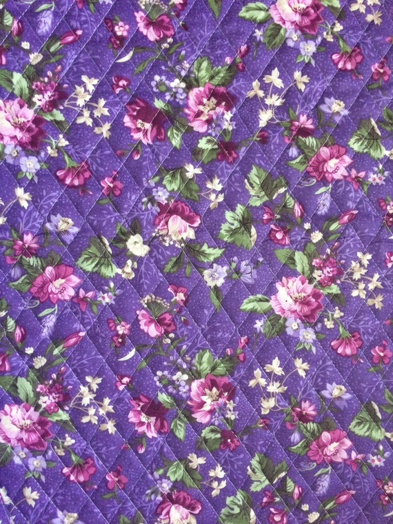 Quilted Fabric by the 1/2 Yard Purple and Green Floral Double Sided