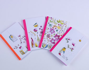 Set of 2 small notebooks "watercolor home" vergé paper cover