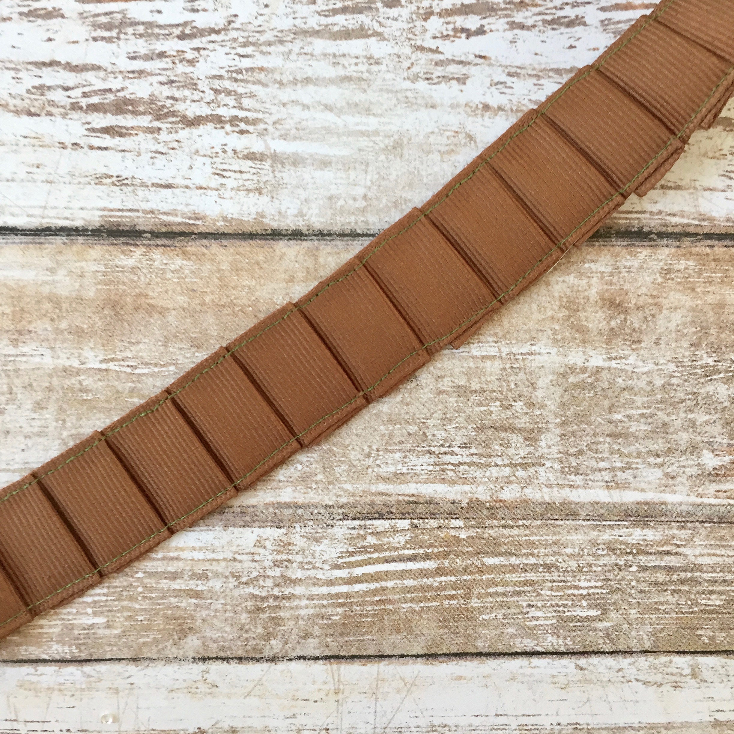 Handmade Pleated Grosgrain Ribbon Trim // Brown and Green Trim