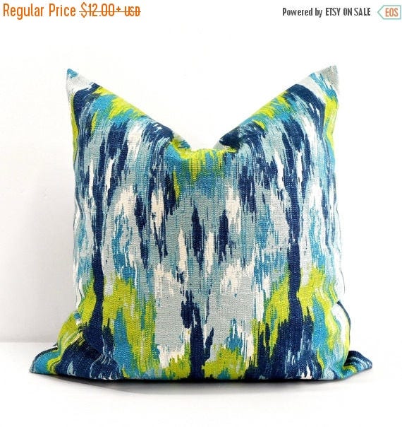 SALE BLUE PILLOW. Ikat Craze Blue Pillow cover. Blue throw