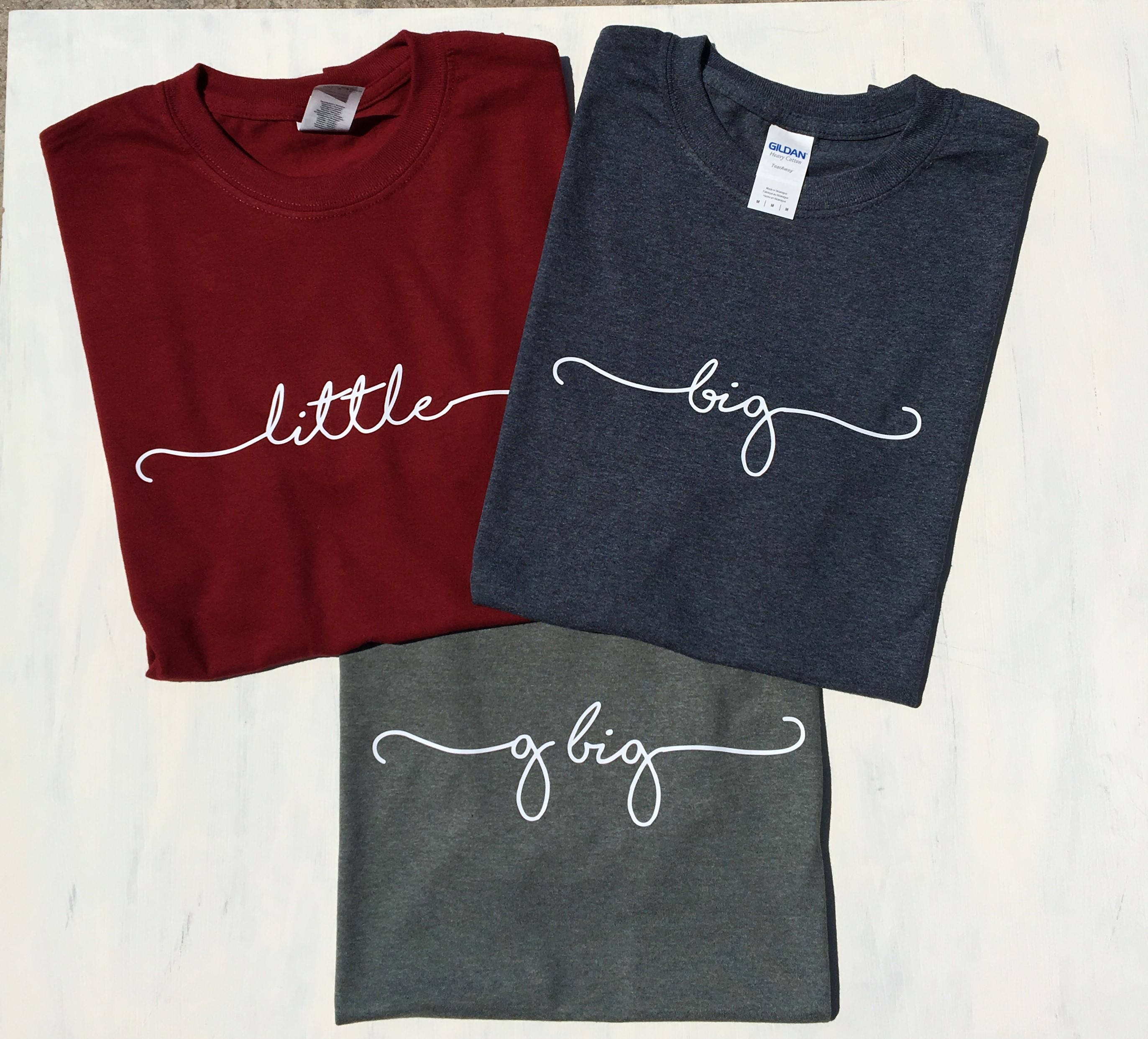 Big Little Handwriting Script Round Neck Tees Big Little