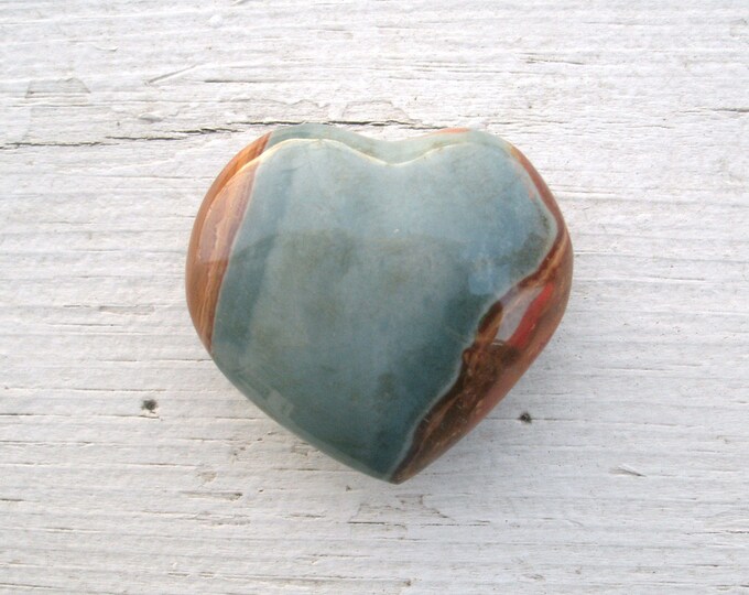 Polychrome Jasper Heart Specimen, 40mm x 36mm, heart carving, wire wrapping rocks, semi precious heart, Palm stone, pocket stone