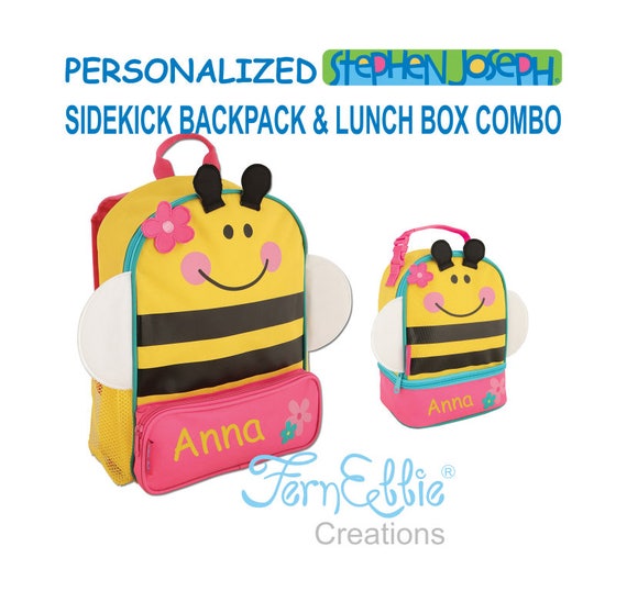Personalized Stephen Joseph BEE Sidekick Backpack and Lunch Pal Combo.