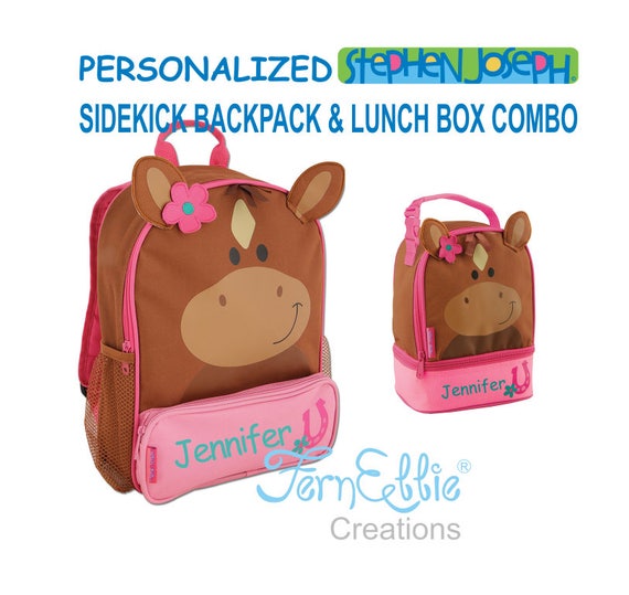 Personalized Stephen Joseph HORSE Sidekick Backpack and Lunch Pal Combo.