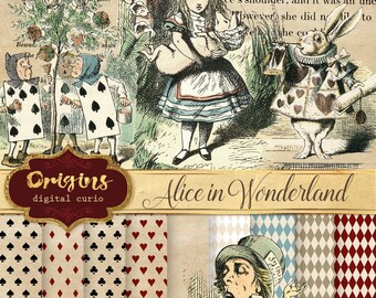 Alice in Wonderland Vintage Illustrations, Backgrounds and Overlays, digital instant download Alice's Adventures, Through the Looking Glass