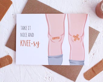 Get Well Soon Card, Take it Easy Card, Knee Operation, Feel Better Soon Card, Speedy Recovery Card, Knee Card, Get Well, Plasters on Knees