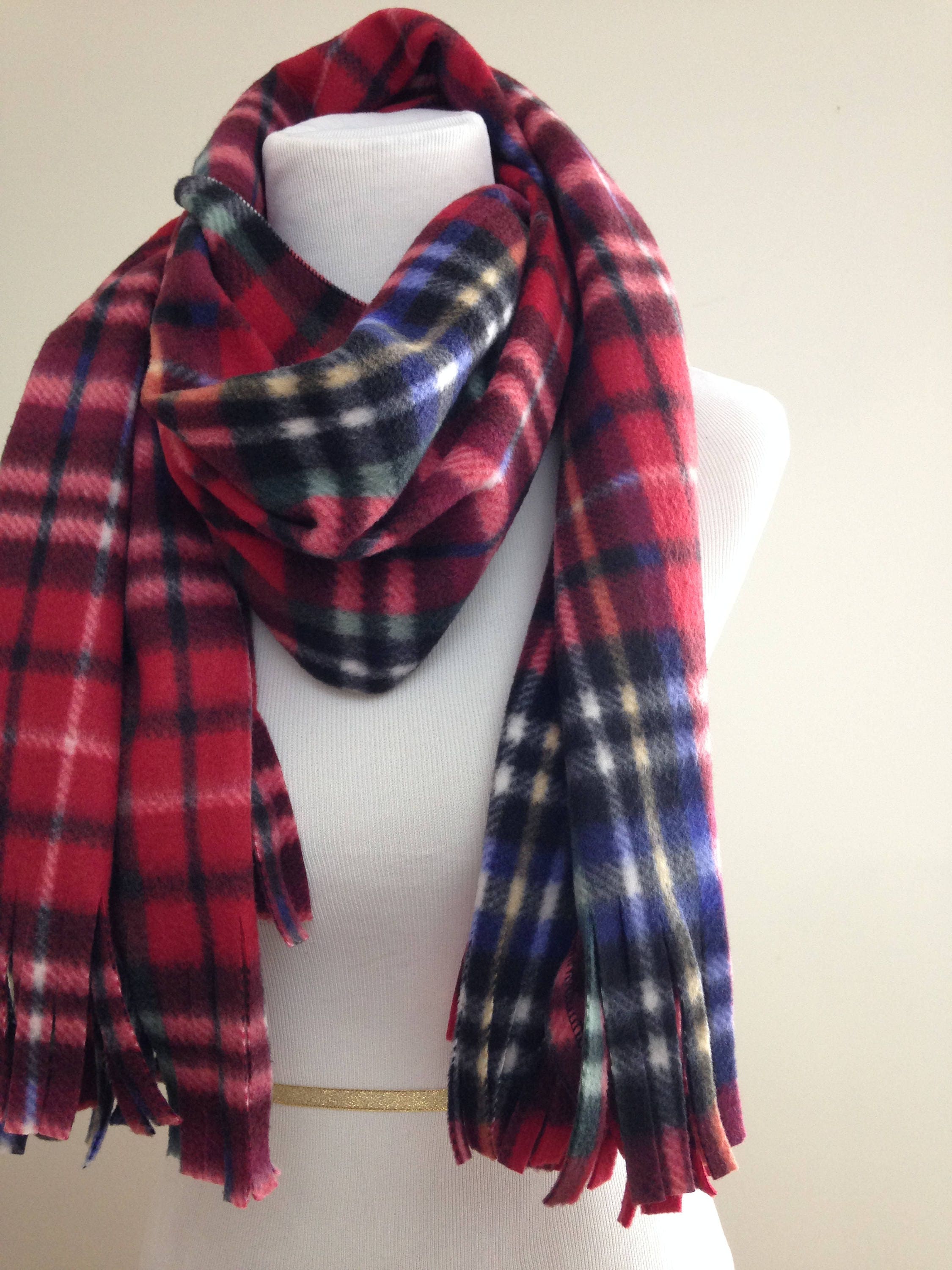 Red and Black Plaid Fleece Scarf College Scarf Red Plaid