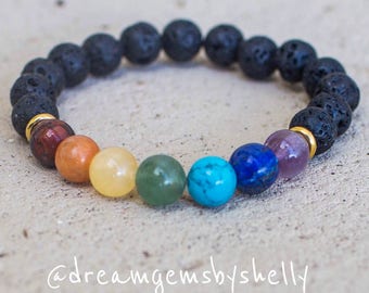 Chakra Bracelet/Basalt Lava Rock Beaded Chakra Healing Bracelet, Chakra Gemstone Bracelet, Chakra Lava Rock Bracelet, Healing Stone Bracelet