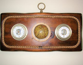 Vintage Carrington Barometer-Thermometer Nautical Wall Decor With Old World Globe