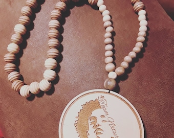 Necklace Wooden Beads with Giant Medallion