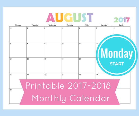 items similar to monthly calendar printable 2017 monthly calendar