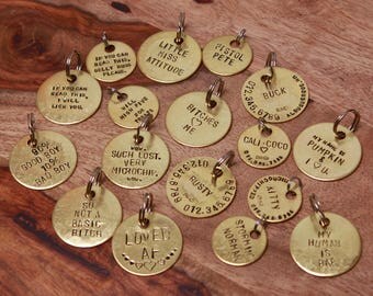 Pet Tag ID // Custom Stamped Dog Tag // Custom Stamped Cat Tag // Metal Pet Tag // Personalized Hand Stamped Brass Pet ID // Pet Name Tag