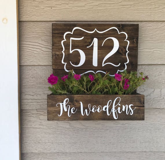 House Number Planter Wooden Address Planter Box